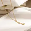 Collar Yuhui Transfronterizo de Acero de Titanio con Circonita en Forma de Gota de Agua, Diseño Geométrico Irregular, Collar en Forma de Y de Acero Inoxidable Chapado en Oro Real