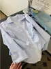 Camisa Azul com Patchwork de Renda Francesa e Lapela para Mulheres Roupa de Início de Primavera Top de Nicho Pequeno Designer Camisa Jaqueta Acinturada