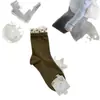 Calcetines de Malla con Volantes Florales Songmu para Mujer, Calcetines de Media Pantorrilla, Nuevos Calcetines Holgados Sin Costuras de Encaje de Canalé Doble Primavera/Verano