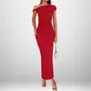 Vestido Largo Elegante de Banquete Transfronterizo Europeo y Americano para Mujer, de Un Hombro, Color Sólido, Cintura Ceñida, Corte Ajustado, Sin Mangas, 2026