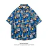 Camisa de Manga Corta de Nicho Ins de Moda para Hombre Verano Casual Playa Estampada Street Holgada Top de Media Manga