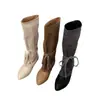 Botas altas de estilo vintage con punta afilada y plataforma interior de 4 cm, botas altas hasta la rodilla para mujer, botas de caña alta, botas de vaquero