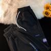 Calça de moletom masculina de inverno, calça cropped casual reta solta da moda, estilo Hong Kong, marca da moda, forrada com fleece, versátil, bonita, calça esportiva