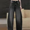 Jeans Rectos Retro Negros y Grises de Marca de Alta Gama para Mujer, Novedad Primavera 2026 de Cintura Alta Adelgazantes Holgados de Pierna Ancha