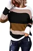 2025 Amazon Transfronterizo Otoño e Invierno Nuevo Comercio Exterior Moda Europea y Americana Bloques de Color Suéter de Punto de Manga Larga Cuello Redondo para Mujer