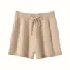 Calça de Cintura Alta Nova 2025 com Tiras, Corte Reto, Solta, Casual, Perna Larga, Shorts de Lã Cashmere Dupla Face para Mulheres Usarem Fora