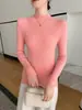 Top de manga larga con cuello semi-alto para mujer, tejido sin costuras, jersey de primavera y otoño, casual, versátil, básico, cómodo y elegante