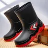 Zapatos impermeables de moda transfronterizos hasta la pantorrilla con cordón elástico, botas de lluvia para hombres, repartidores, ropa para exteriores, pesca, botas de lluvia antideslizantes