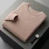 Suéter de cachemira para hombre de otoño e invierno, cuello redondo, color liso, engrosado, corte holgado, estilo casual de negocios, suéter de punto base de lana genuina
