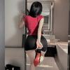Divertido disfraz sexy de secretaria ol para la noche, talla grande, seda negra, falda entallada a la cadera, camisa de deseo puro para mujer, traje divertido