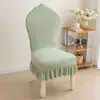 Fundas de silla engrosadas al por mayor con falda, fundas elásticas para silla de hotel, fundas universales de una pieza simples para taburete, fundas para mesa de comedor y sillas