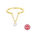 Anillo de dedo con un solo diamante ajustable con apertura de cadena de plata esterlina S925, estilo europeo y americano, simple y elegante que combina con todo.