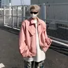 Jaqueta de couro retrô americana de nicho com gradiente rosa, lançamento Primavera e Outono 2024, design com zíper de metal