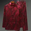 Traje Tang de Seda de Hielo para Hombre de Manga Larga Delgado Estilo Chino Ropa de Primavera y Verano para Hombres de Mediana Edad y Mayores, Camisa para Papá, Nuevo Conjunto Chino para Abuelo
