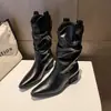 Botas Western de Tacón Grueso para Mujer 2026 Otoño Nuevas Versátiles Chica Picante Botas de Tacón Apilado Negras Moda Chelsea Botines de Mezclilla