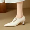 Novedad Otoño e Invierno Estilo Coreano de Moda Zapatos de Tacón de Aguja Boca Profunda Elegantes de Piel de Vaca Punta Afilada Cuero de Oveja Esmerilado Chanclas Tacones Altos Talla 40