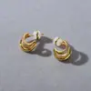 Brincos Europeus e Americanos de Metal de Alta Qualidade com Zircônia Incrustada, Design Assimétrico de Camada Dupla, Brincos com Pino de Prata S925, Brincos Elegantes da Moda