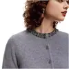 Cárdigan Corto de Punto para Mujer, Manga Corta, Cuello Redondo, Diseño de Diamantes Cosido a Mano, Industria Pesada, Primavera/Verano, Tencel Lyocell