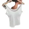 Camisole de cor sólida com decote U, best-seller de outono e inverno, com bojos embutidos, um top confortável e amigo da pele com um lindo design nas costas