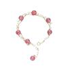 Pulsera de cristal de fresa natural al por mayor de fábrica para mujer, con baño de oro de 14K, diseño simple, pulsera de doble cadena, regalo para amigas