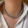 Hebilla de lingote HJ-10 blanca realmente muchas perlas de vidrio gris collar colección corta nicho lujo ligero cadena para el cuello nueva de mujer
