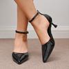 Tacones Altos de Punta con Correa Única y Tacón Fino, Estilo Nuevo, Negro, Talla Grande, Zapatos Abiertos Calados, Sandalias Cerradas de Estilo Francés al por Mayor