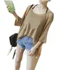 Otoño Nuevo Talla Grande para Mujer Cuello Redondo Suelto Manga Siete Puntos Tirantes Falso Dos Piezas Camiseta Base para Mujer Color Sólido