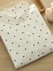 Camisa Blanca de Puro Algodón Estilo Coreano para Mujer, Manga Corta, Holgada Casual de Lunares, Top Elegante de Puro Algodón a la Altura del Hombro para Verano