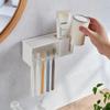 Estante Japonés para Cepillos de Dientes Baño a Prueba de Polvo Drenaje Montado en Pared Sin Perforaciones Taza para Cepillos Taza para Enjuague Bucal Estante para Pasta de Dientes