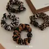 Moda Retro Estampado de Leopardo Negro Cuerda para el Cabello Redonda con Perlas Anillo Intestinal para el Cabello Cómodo Cuerda para Cola de Caballo de Alta Elasticidad Accesorios para el Cabello