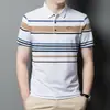 Camiseta de Hombre Verano Nueva Solapa Rayas Fina Bordada Transpirable Manga Corta Moda Casual Coreana Camisa Polo para Hombre