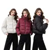 Jaqueta Curta de Penas com Bolinhas para Mulheres, Jaqueta Puffer com Gola Alta, Casaco Espesso para Outono e Inverno em Tamanhos Pequenos, Atacado de Fábrica