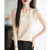 Chal sin mangas de cuello redondo, Camiseta fina de algodón de manga corta que reduce la edad, Top interior de punto versátil para mujer estilo coreano de verano