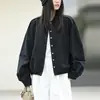 Chaqueta de camisa de otoño e invierno para mujer de talla grande, un solo bolsillo, botones ocultos, color liso, abrigo simple y elegante con cuello alto