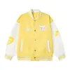 Jaqueta Feminina Patchwork com Coração Bordado e Cachorro, Couro PU Contrastante, Outono, Estilo Baseball Solto Chic Preguiçoso