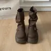 Botas Cavaleiro Maillard Marrom Femininas 2026 Nova Outono Sola Grossa Aumento de Altura Cano Curto Estilo Britânico Botas Empilhadas