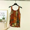 Pijama floral feminino, camisola de seda de algodão plus size, regata sem mangas, blusa fina de verão solta, tamanho grande