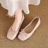 2026 Primavera/Otoño Nuevo Estilo Piel Suave Suela Suave Color Nude Punta Cuadrada Corte Bajo Moño Zapatos de Moda Cómodos para Mujer que No Cansan el Pie