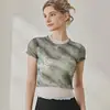 Ropa de Yoga para Mujer 2026 Nuevo Estilo Camiseta Deportiva de Manga Larga con Malla Estampada de Cuello Alto Ropa para Pilates Fitness al Aire Libre Top