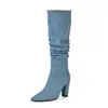 Botas de mujer de caña alta con punta, talla grande, para cruzar fronteras, con suelas de goma, antideslizantes, ligeras, versátiles, botas de mezclilla estilo Martin para otoño e invierno para mujer