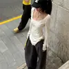 Camiseta Han Hao Tian WARDEN EDGE blanca de manga larga para mujer, top fino de ajuste ceñido de Lyocell y lana para principios de otoño