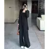 Conjunto de atuendo para principios de otoño para mujer, cárdigan casual de manga larga estilo coreano, top de tirantes, pantalones de pierna ancha conjunto de tres piezas