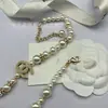 Cadena de Suéter de Perlas con Estrella de Diamantes Completos Letra Doble C de Alta Calidad para Mujer, Collar de Lujo Versátil, Venta al por Mayor