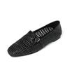 Sapatos Baixos Brancos Estilo Trançado Vintage Verão Novo Bico Redondo Costura em Couro Genuíno Vazado Respirável Sapatos Femininos tamanho plus