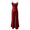 Ropa de Alta Costura 2026 Primavera Nuevo Vestido Lencero de Acetato Satín Sedoso Gama Alta Borgoña Celebridad de Internet Vestido Largo