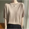 Camiseta de manga corta Tencel Lana Suave Fresca Apta para la piel Mujer Cuello Redondo Holgada Manga Media Primavera Verano Tejido Fino Base
