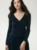 Suave y amigable con la piel, cuello en V cruzado minimalista, 26 estilos de suéter de cachemira para mujer, corte ajustado, que realza la figura, jersey de punto como capa base