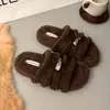 Pantuflas Mullidas con Hebilla para Mujer Calzado de Exterior 2026 Otoño/Invierno Nuevas Cálidas Suaves Suela Gruesa de Una Tira Pantuflas Casuales Zapatos de Algodón con Terciopelo