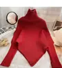 Suéter Irregular de Gola Alta Feminino Outono Inverno Estilo Preguiçoso Alta Qualidade Amplo Roupa Exterior Suéter de Tricô Macio Engrossado