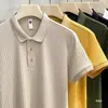 Polo de hombre casual de verano de estilo japonés, sencillo, de color sólido, a rayas, entallado, de punto, a la moda, versátil, ligeramente maduro